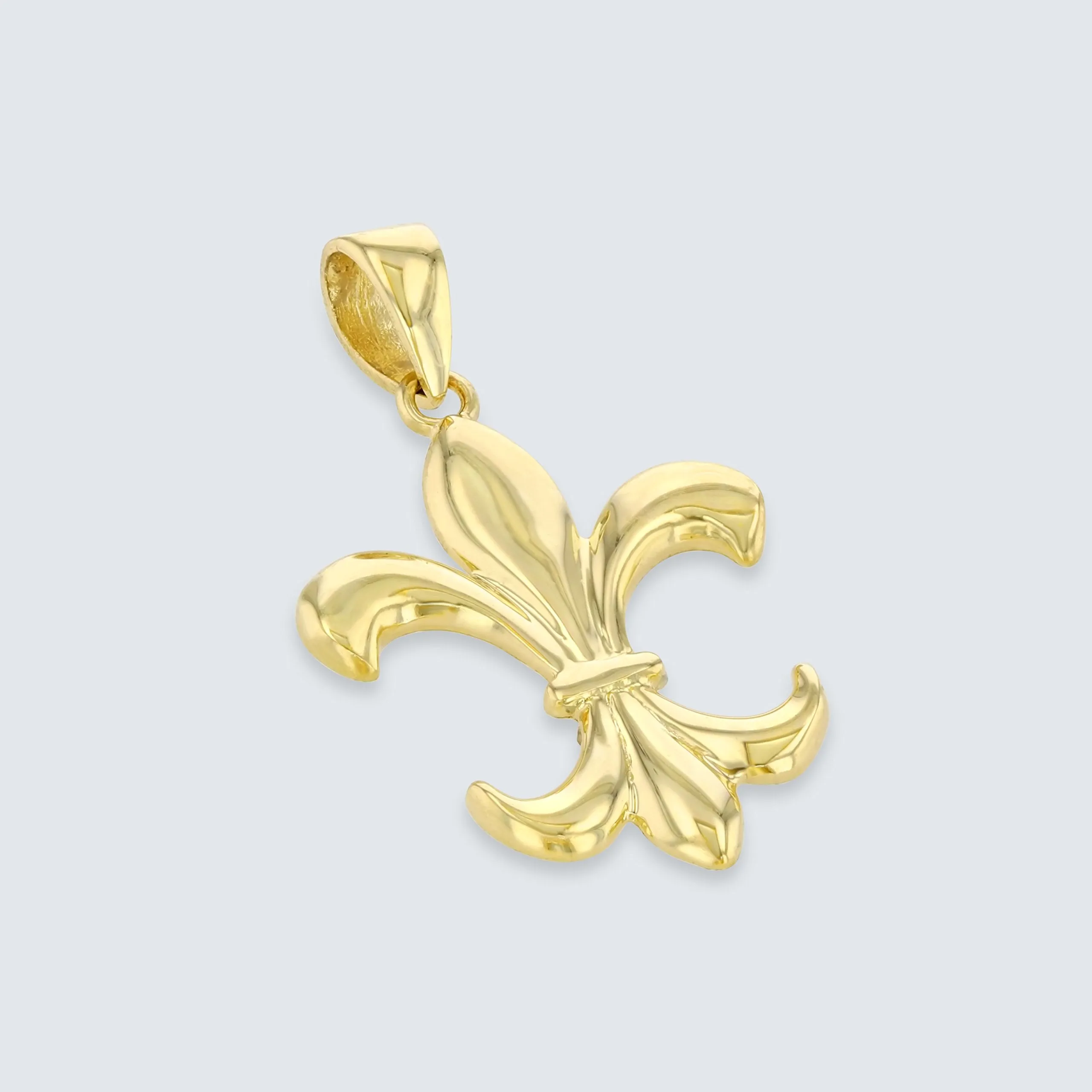 Solid 14K Gold Simple Fleur de Lis Charm Pendant Necklace - Yellow Gold