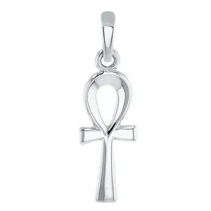 Solid 14k White Gold Dainty Egyptian Ankh Cross Charm Pendant