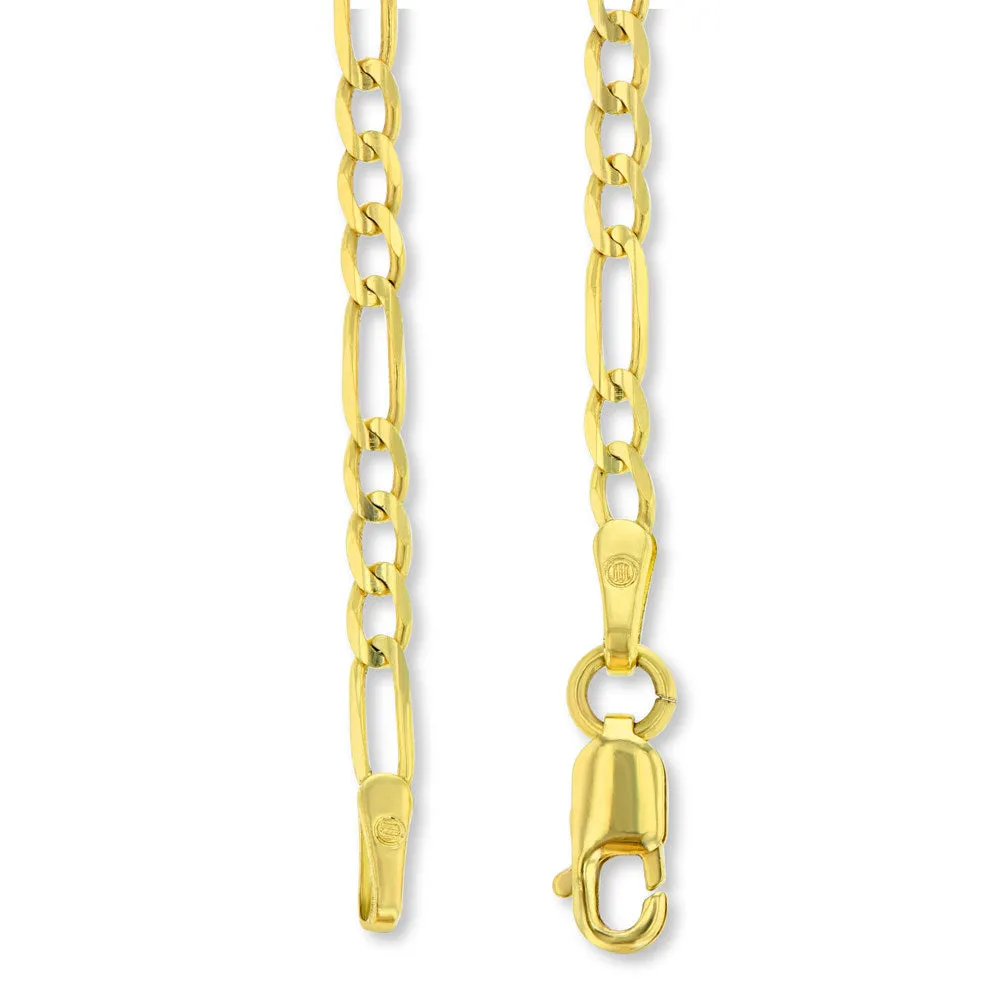 Solid 14K Yellow Gold Dangling Fishbones Pendant with Figaro Chain Necklace