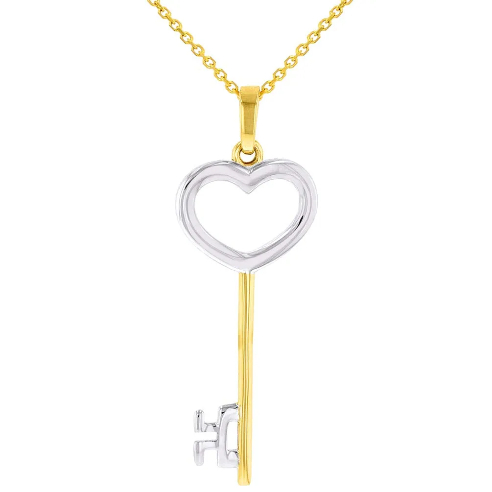 Solid 14K Yellow Gold Open Key to My Heart Love Pendant Necklace