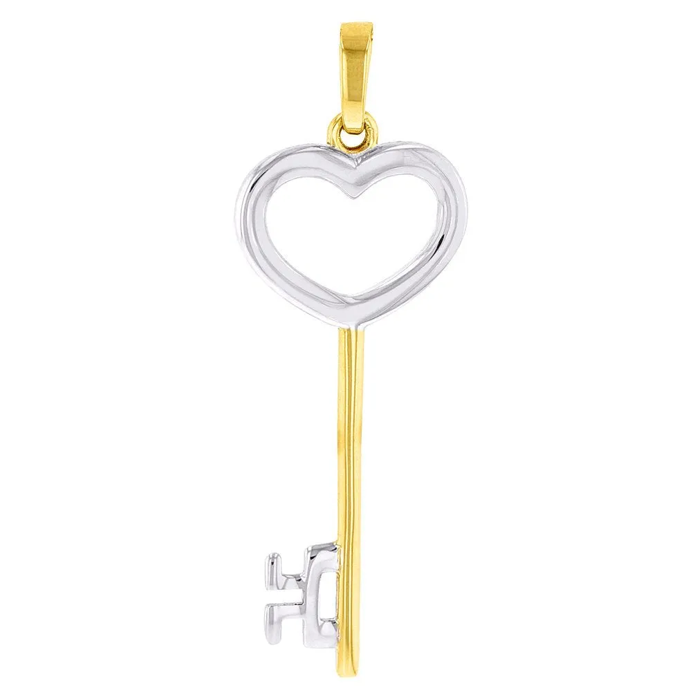 Solid 14K Yellow Gold Open Key to My Heart Love Pendant Necklace