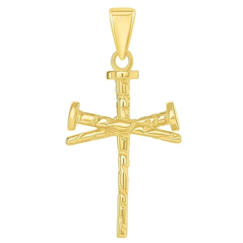 Solid 14k Yellow Gold Religious Nail Cross Charm Pendant Necklace