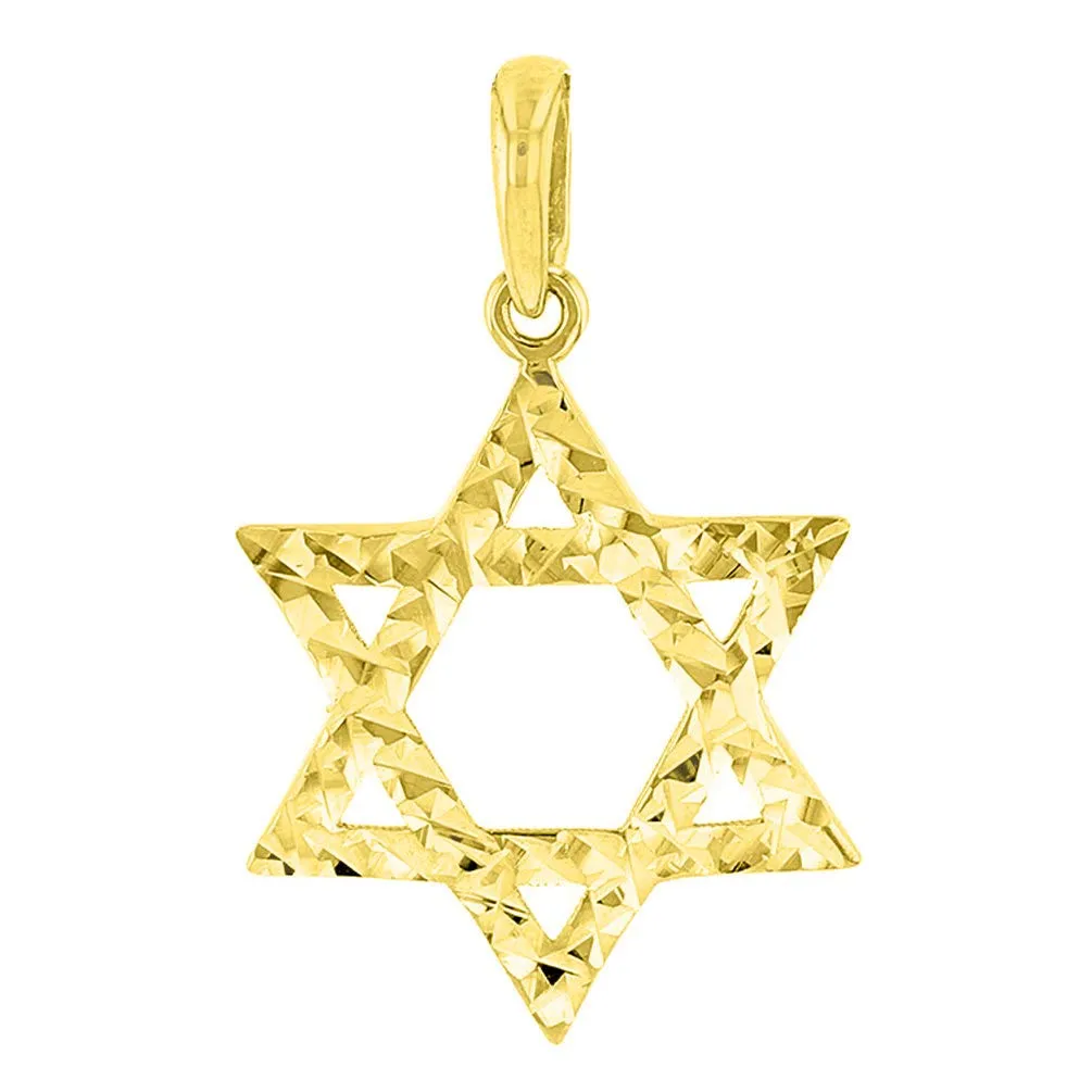 Solid 14k Yellow Gold Textured Hebrew Star of David Charm Pendant