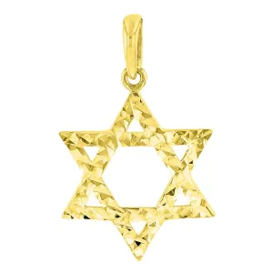 Solid 14k Yellow Gold Textured Hebrew Star of David Charm Pendant