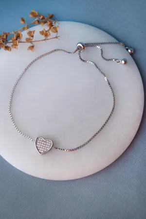 Sparkling Checkered Heart Sterling Silver Pull Chain Bracelet