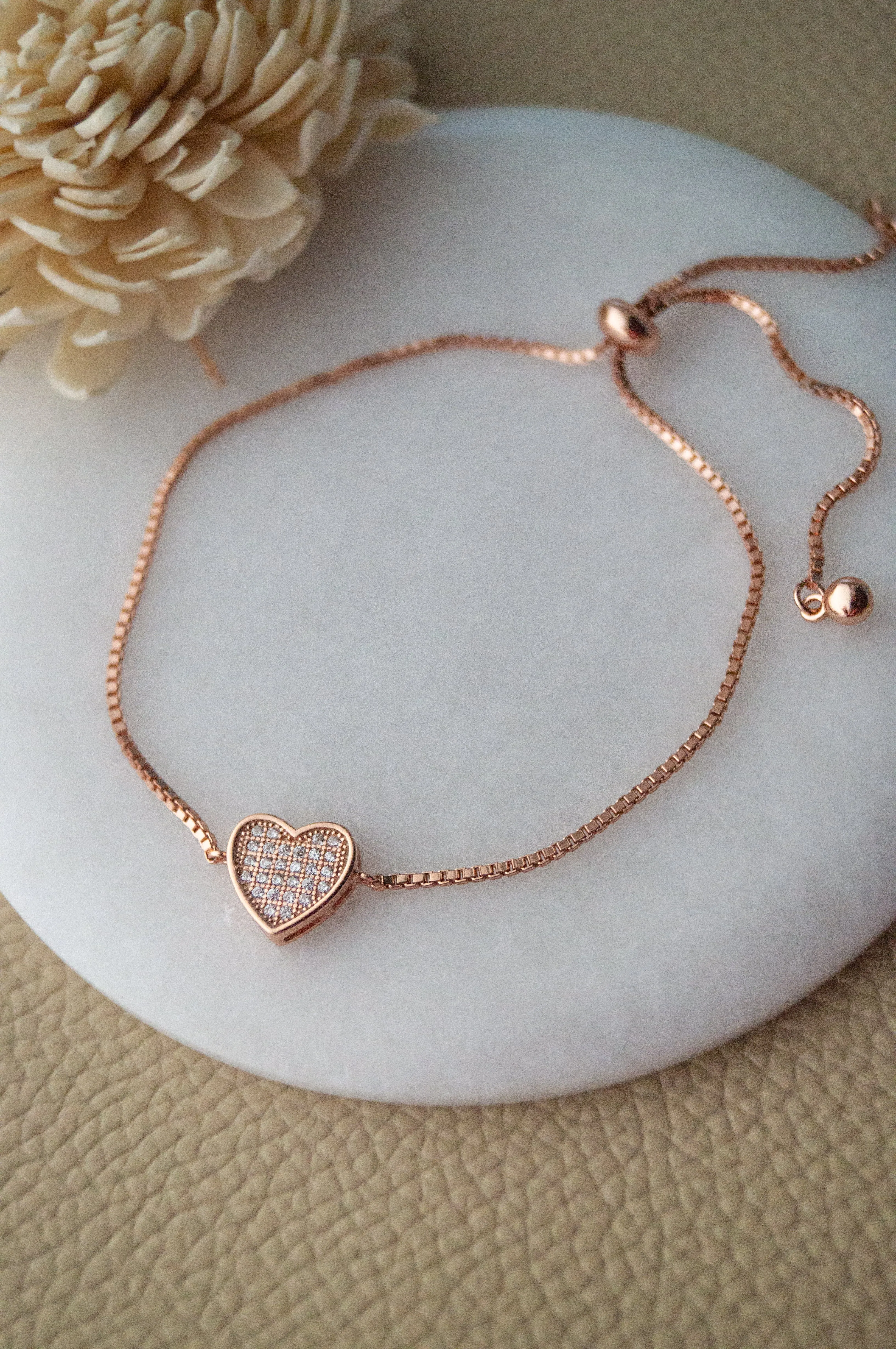 Sparkling Checkered Heart Sterling Silver Pull Chain Bracelet