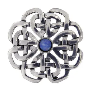 ST JUSTIN PEWTER BROOCH CELTIC ROSE WITH TURQUOISE STONE