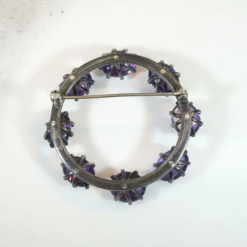 Strangely Satisfying Amethyst & Silver Circle Brooch