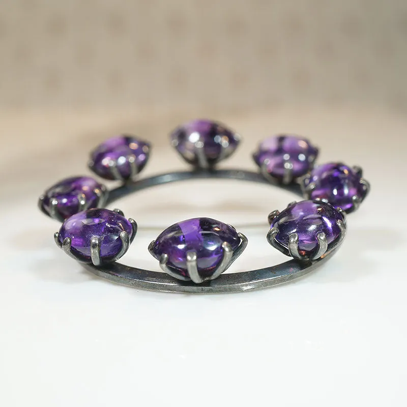 Strangely Satisfying Amethyst & Silver Circle Brooch