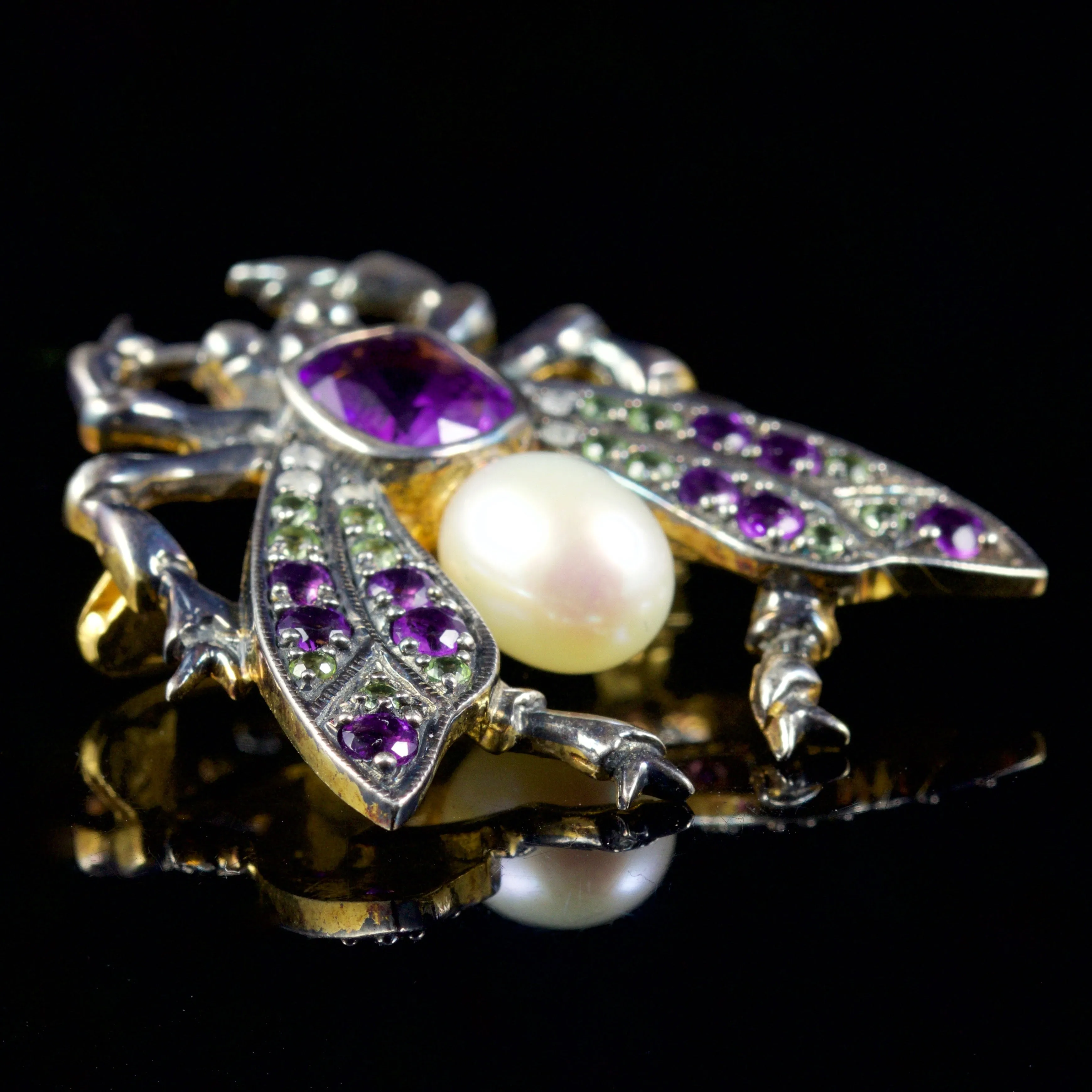 Suffragette Insect Brooch 2Ct Amethyst 18Ct Silver