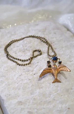 Swallow's Dive Vintage Brass & Swarovski Crystal Pendant