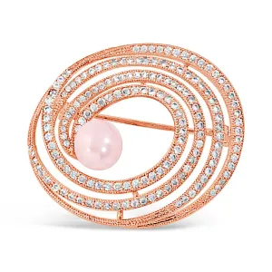 Swirl Pink Pearl Diamante Rose Gold Brooch