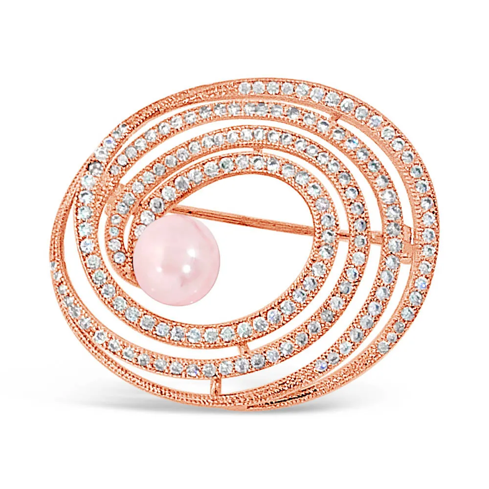 Swirl Pink Pearl Diamante Rose Gold Brooch