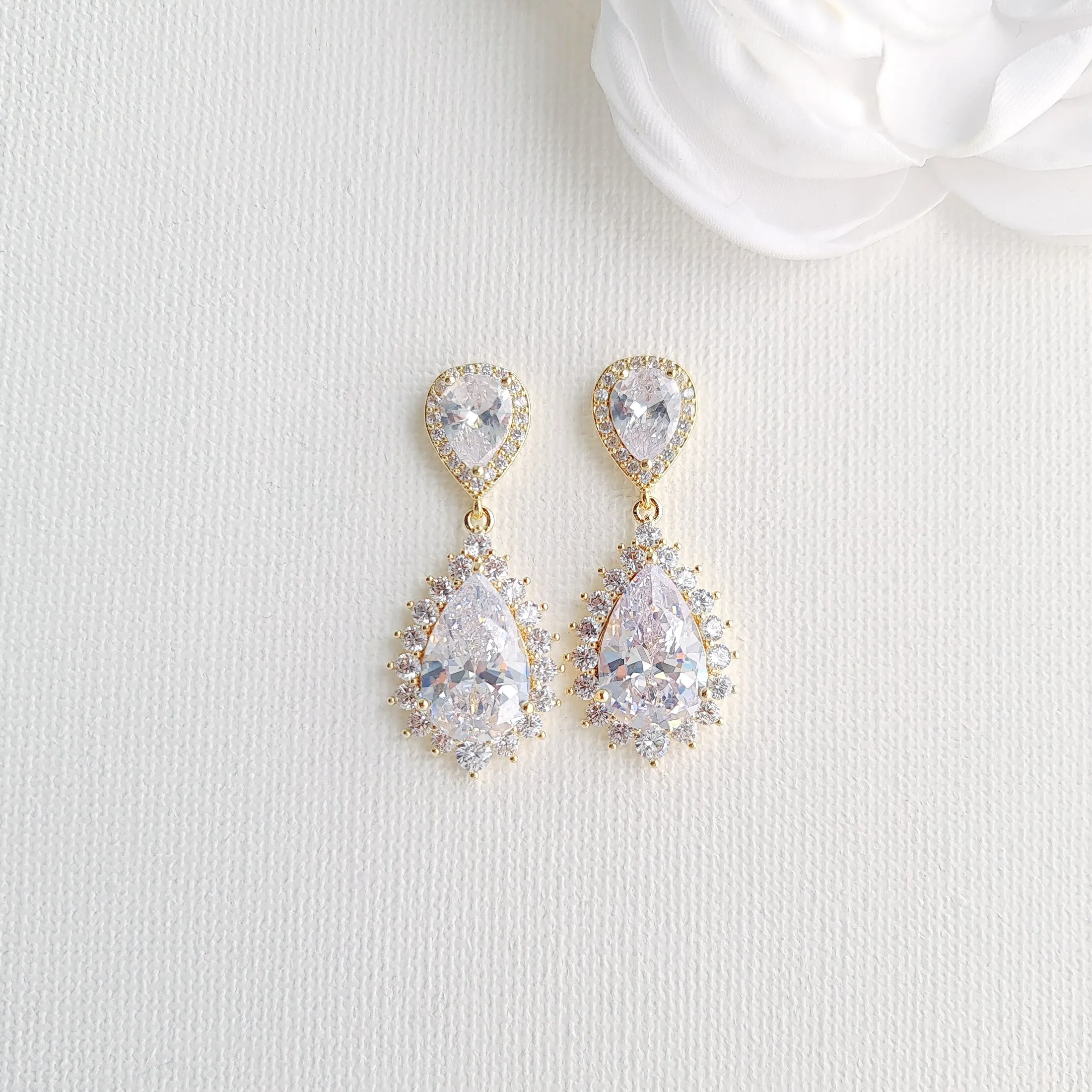 Teardrop Rose Gold Earrings For Weddings-Raya