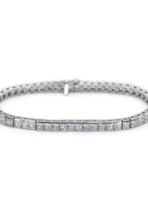 Tennis Bracelet, .925 Sterling Silver Bezel Baguette Diamond CZ Waterproof Unisex Bracelet