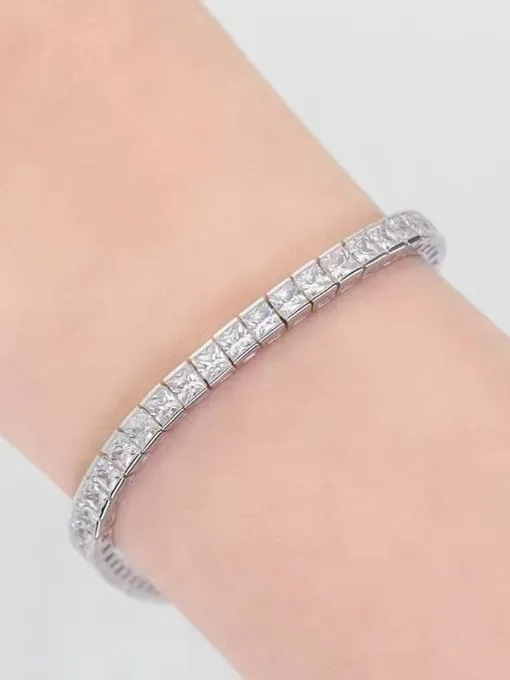 Tennis Bracelet, .925 Sterling Silver Bezel Baguette Diamond CZ Waterproof Unisex Bracelet