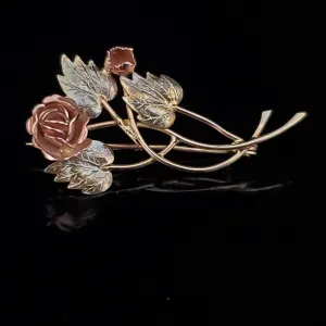 The Oxford - Mid Century 14k Multi Tone Gold Rose Bouquet Brooch