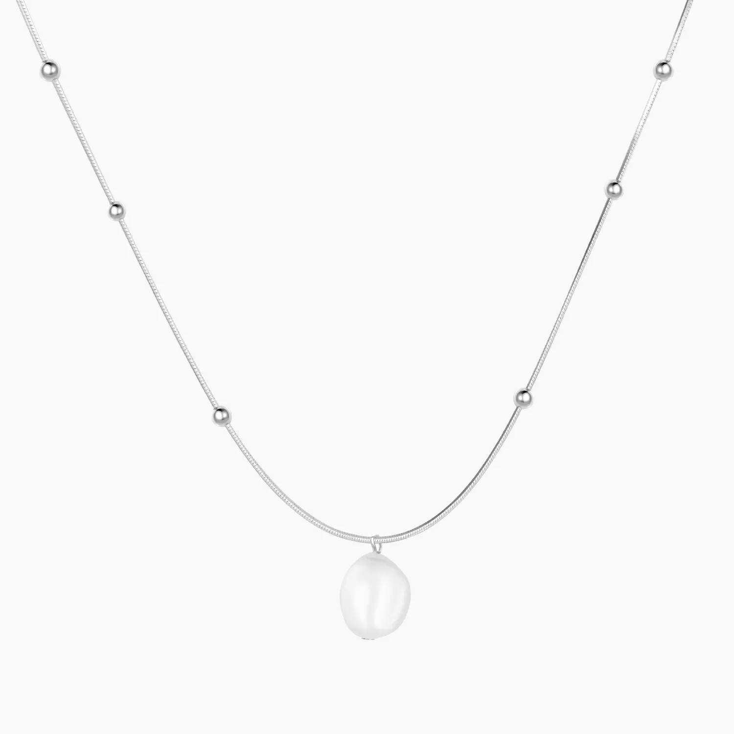 This Baroque Pearl Sterling Silver Bead Chain Necklace