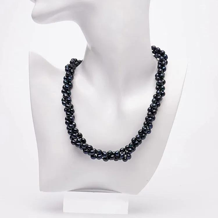 Three-Row 6-7mm Black Freshwater Pearl Necklace, Chunky Choker for Women