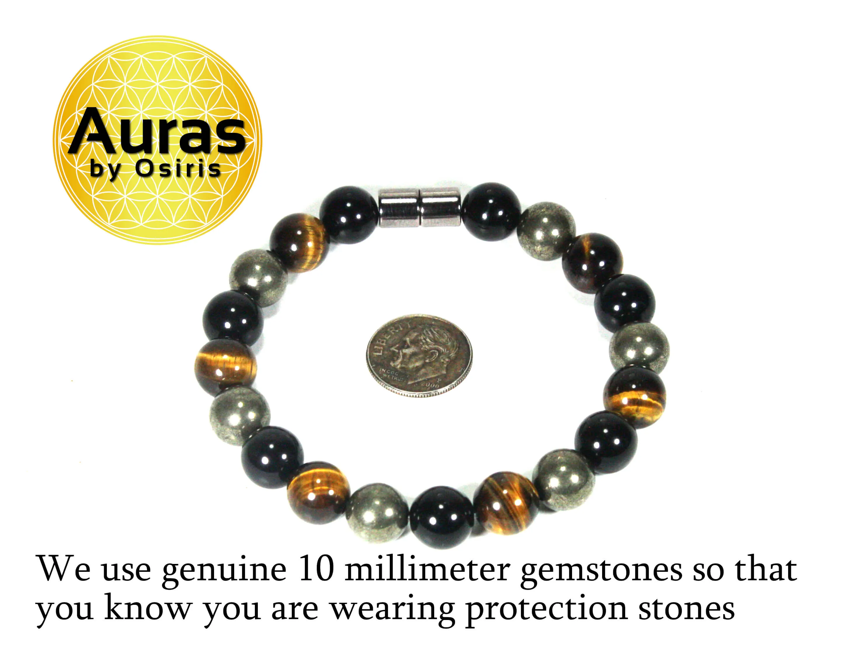 Triple Protection Bracelet - Black Tourmaline Crystal - Tiger Eye Crystal - Pyrite Crystal