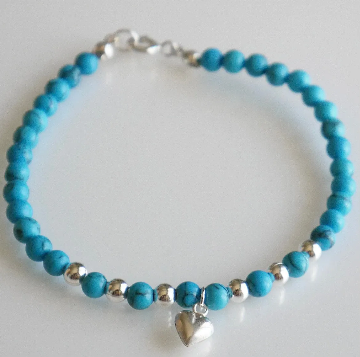 Turquoise Heart and little Silver Love Balls bracelet .925 sterling silver