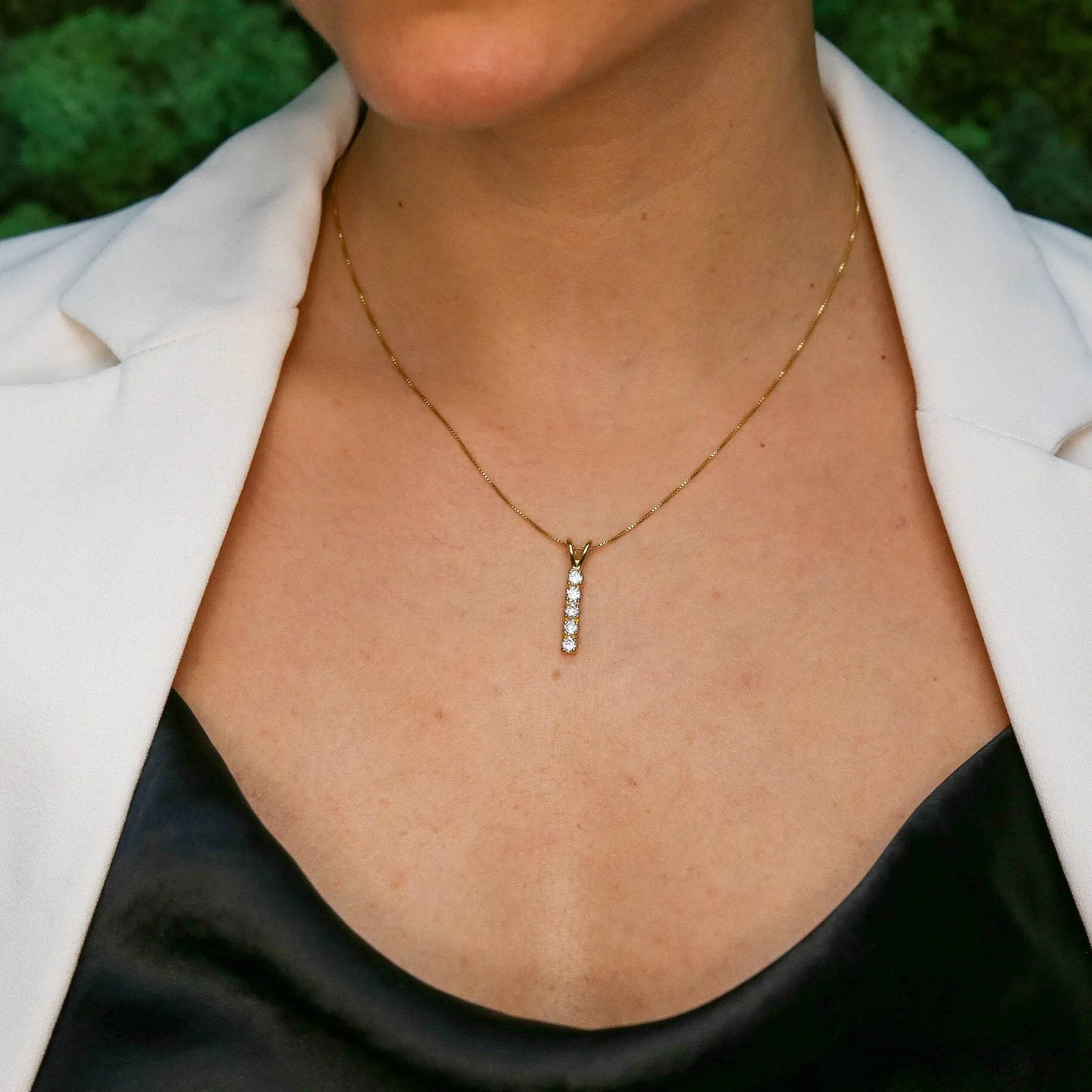 Vertical Diamond Pendant - Gold Diamond Necklace, Dainty Sparkly Pendant