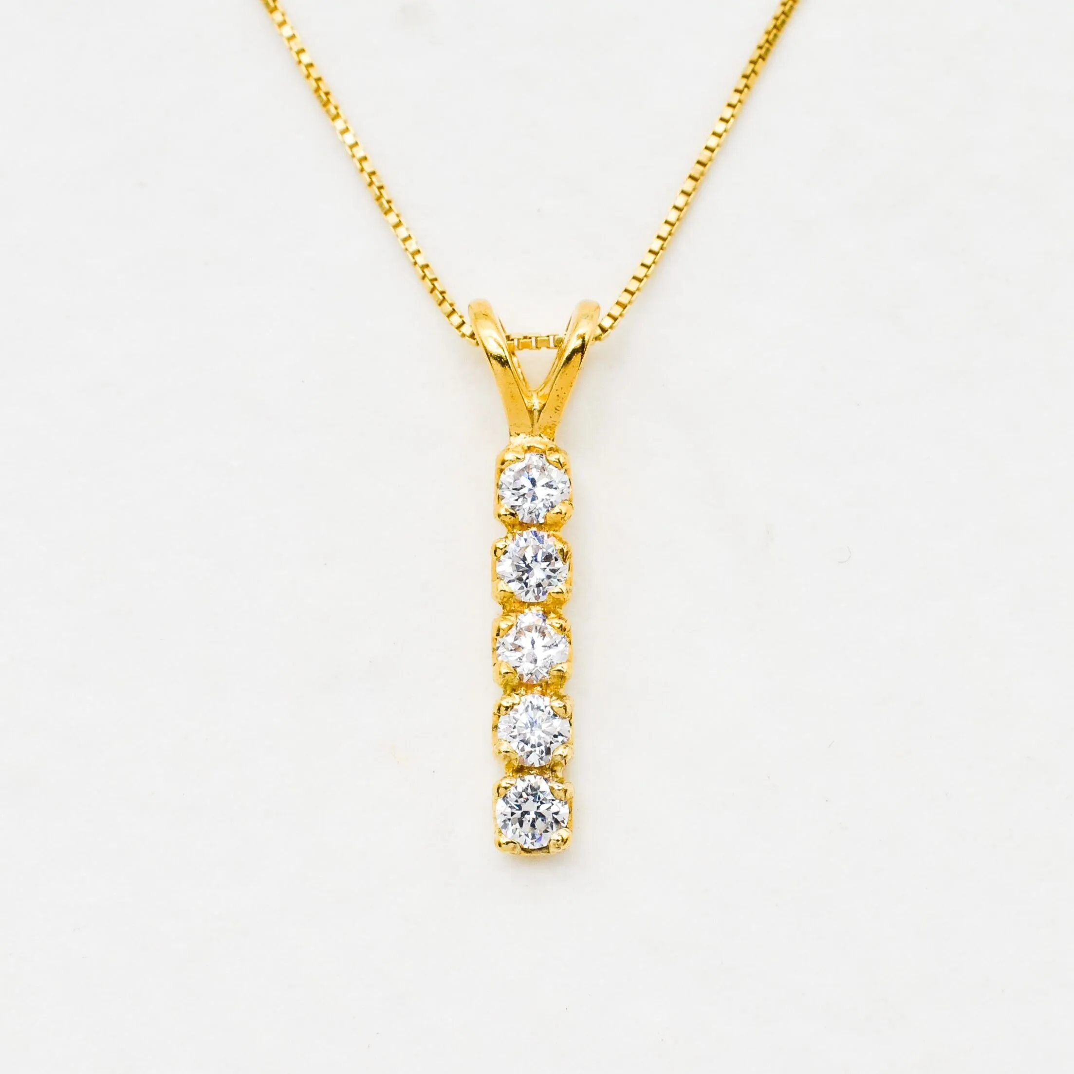 Vertical Diamond Pendant - Gold Diamond Necklace, Dainty Sparkly Pendant