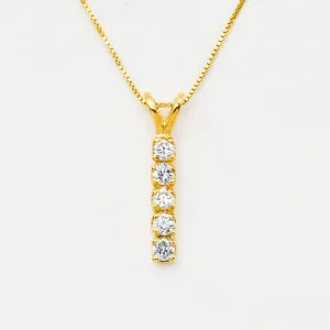 Vertical Diamond Pendant - Gold Diamond Necklace, Dainty Sparkly Pendant