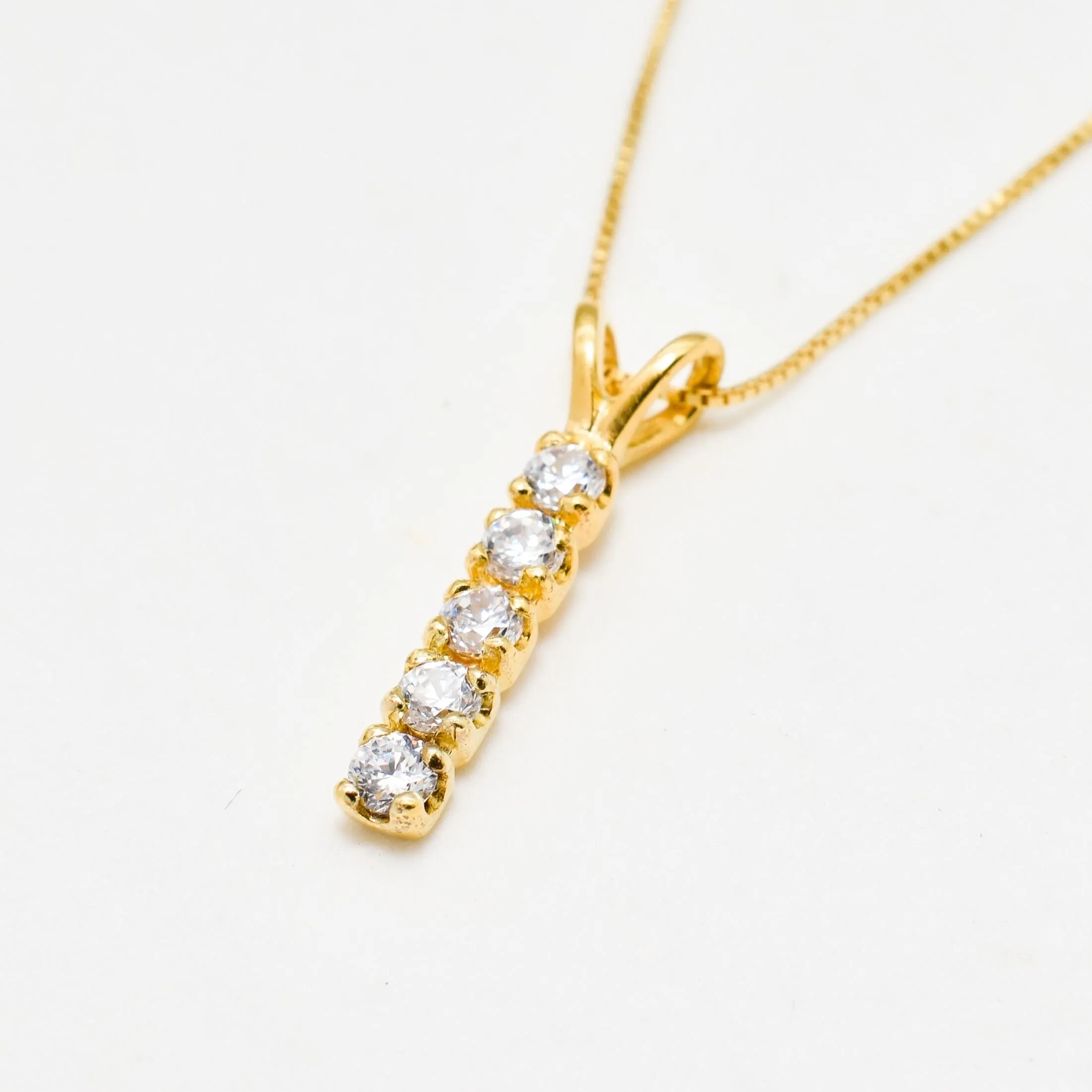 Vertical Diamond Pendant - Gold Diamond Necklace, Dainty Sparkly Pendant