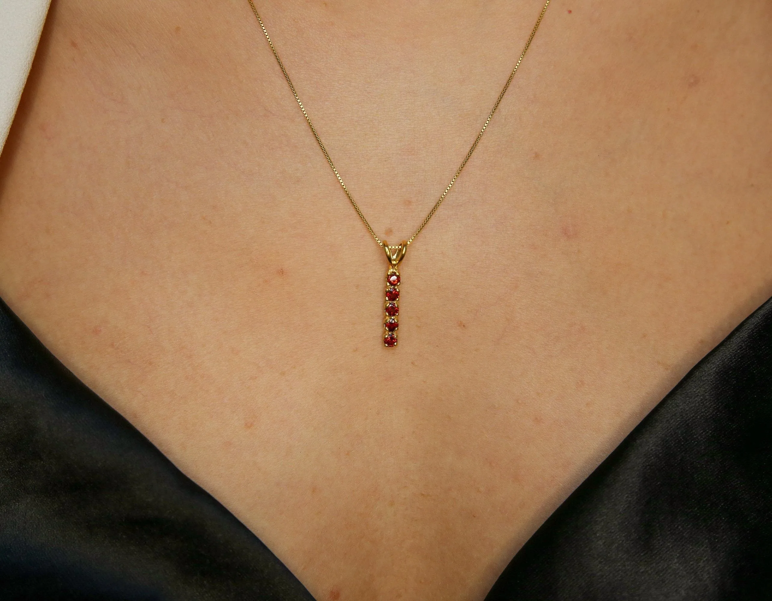 Vertical Ruby Pendant - Gold Ruby Necklace, July Birthstone Necklace