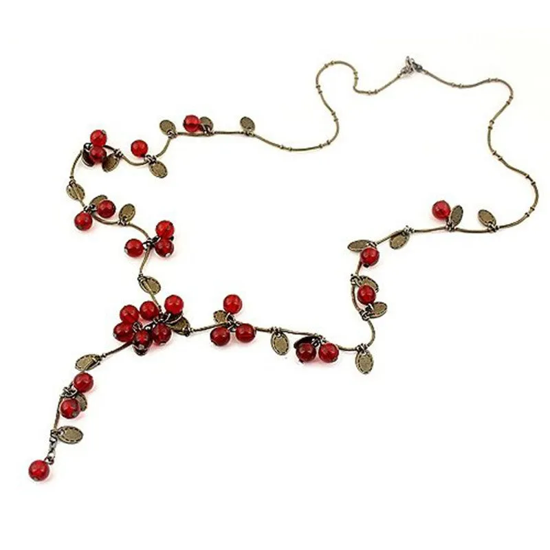 Very beautiful vintage sweet cherry Long necklace fashion sweater chain