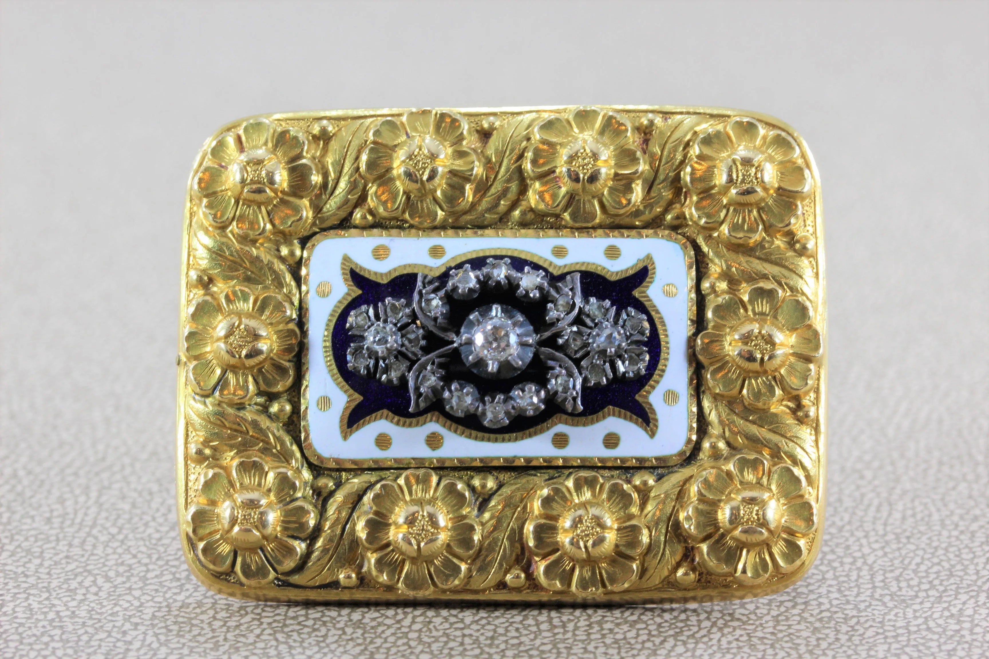 Victorian Diamond Enamel Gold Floral Brooch