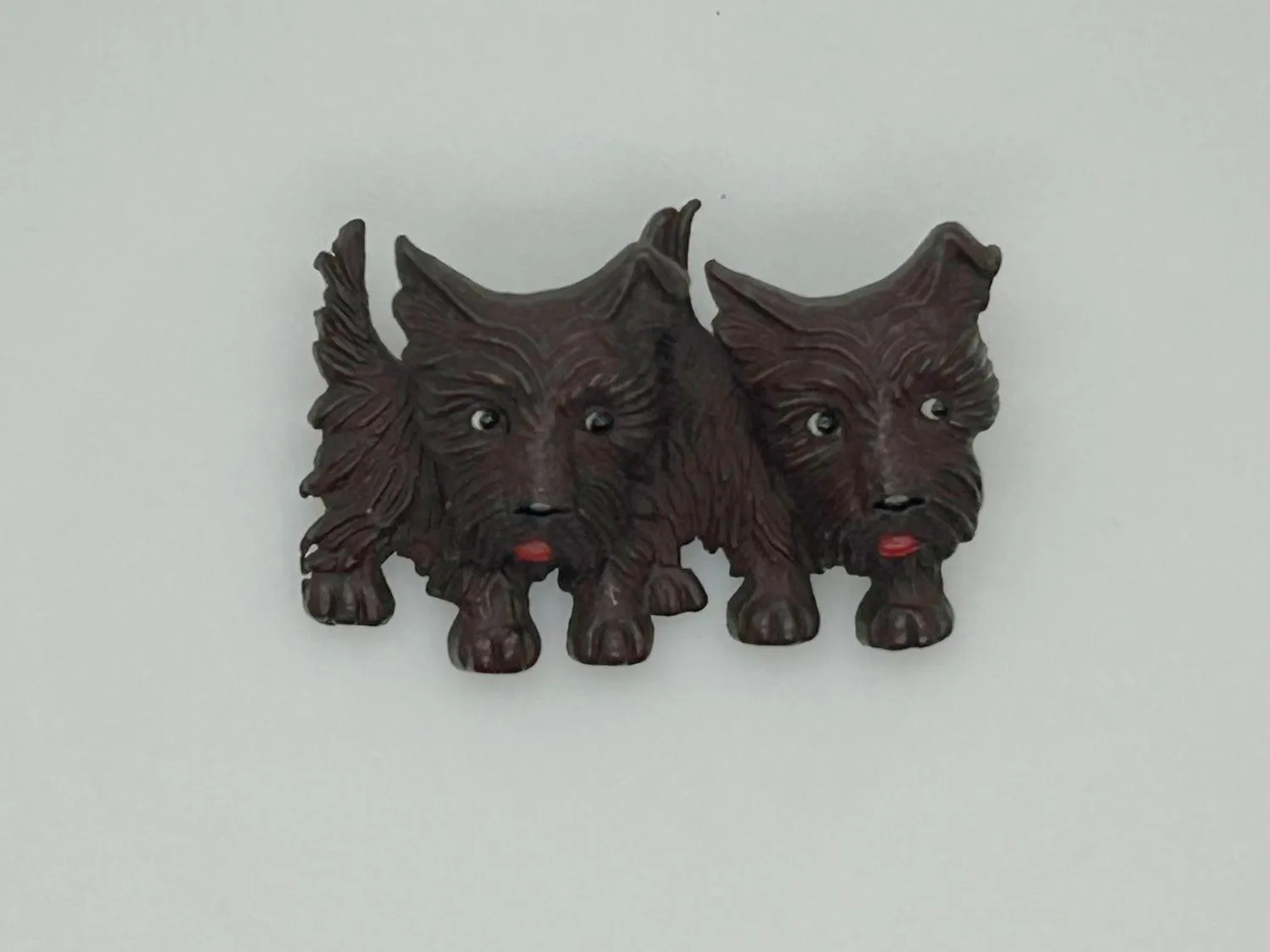 Vintage Czech Chocolate Brown Celluloid Scottie Dogs Brooch