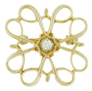 Vintage Diamond Set Petite Scroll Brooch in 10 Karat Gold