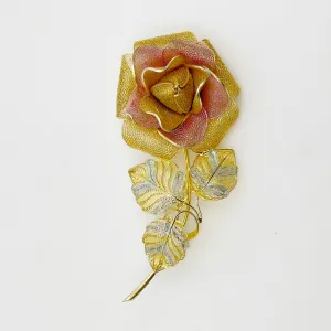 Vintage Gold over Sterling silver filigree rose brooch