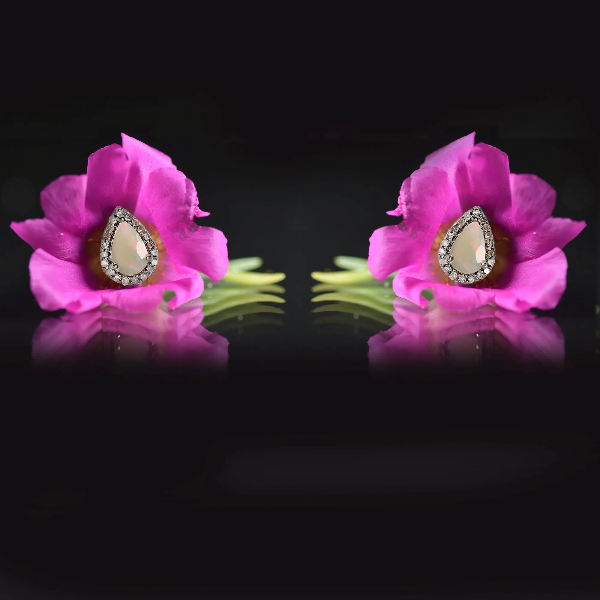 Vintage-Inspired Opal Halo Stud Earrings