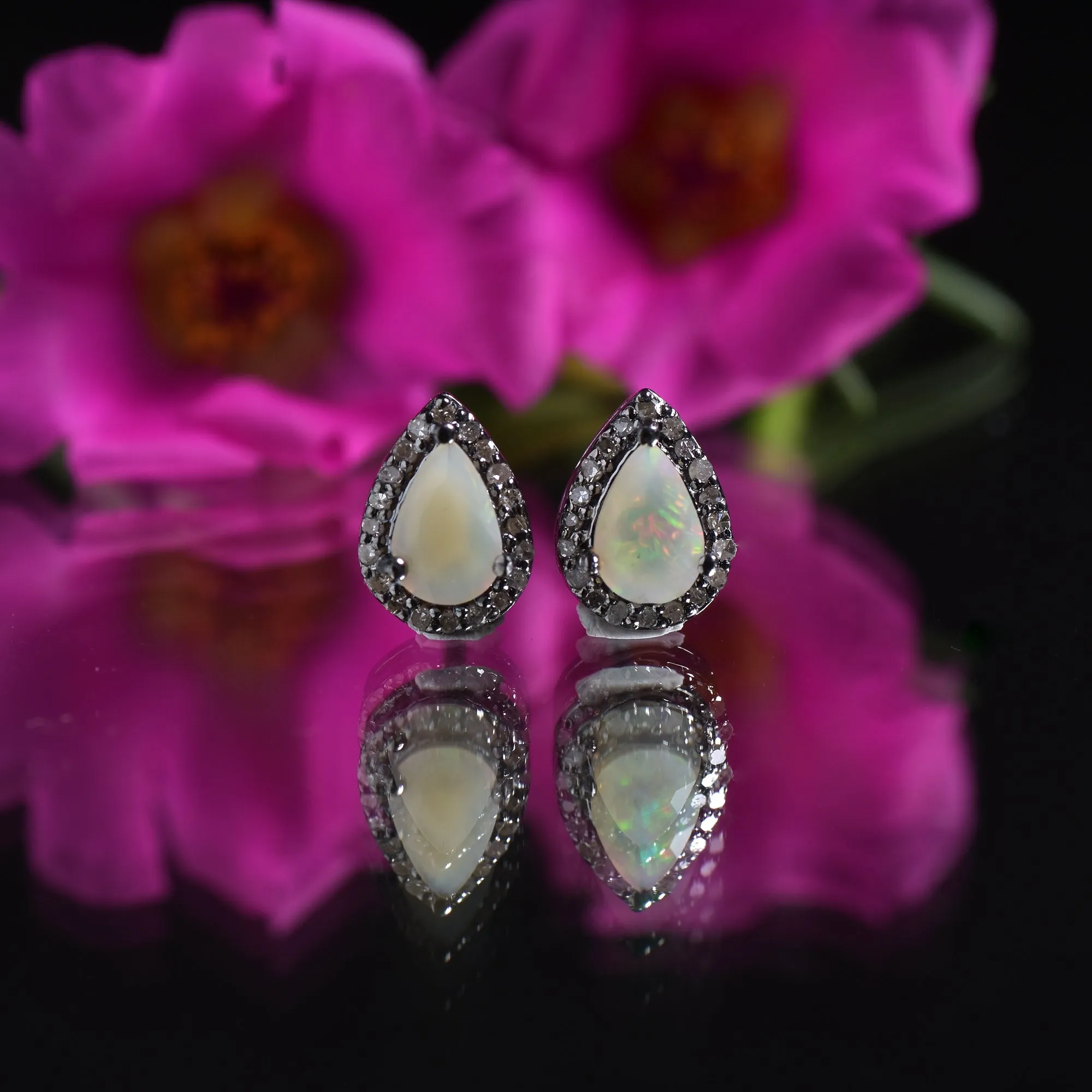 Vintage-Inspired Opal Halo Stud Earrings