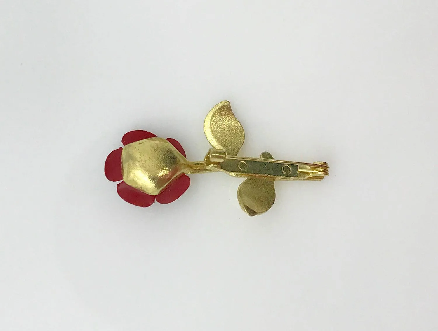 Vintage Open Red Rose Brooch