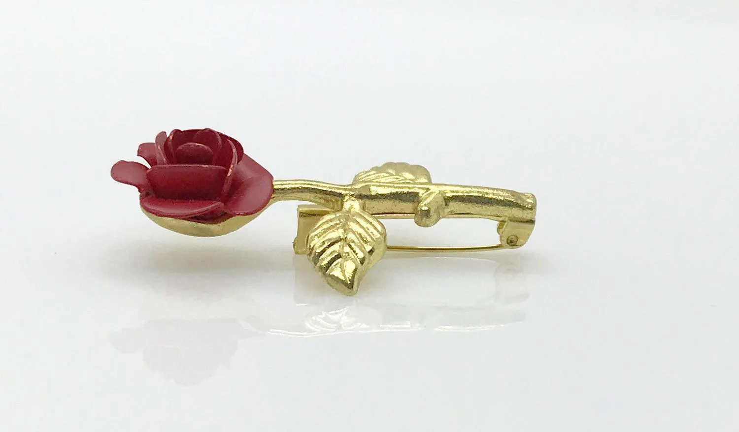 Vintage Open Red Rose Brooch