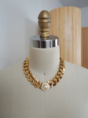 Vintage Pearl Orb Gold Choker Necklace