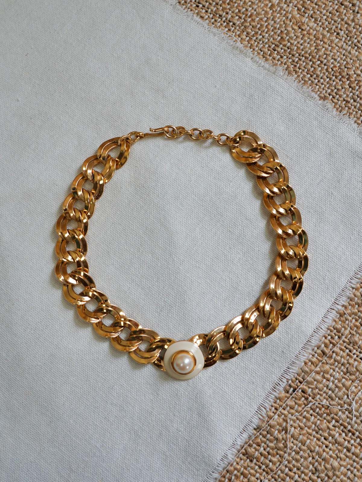 Vintage Pearl Orb Gold Choker Necklace