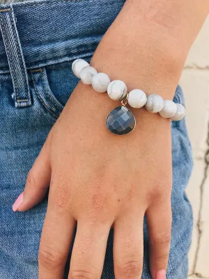 White Lace Agate Bracelet // Gemstone Charm