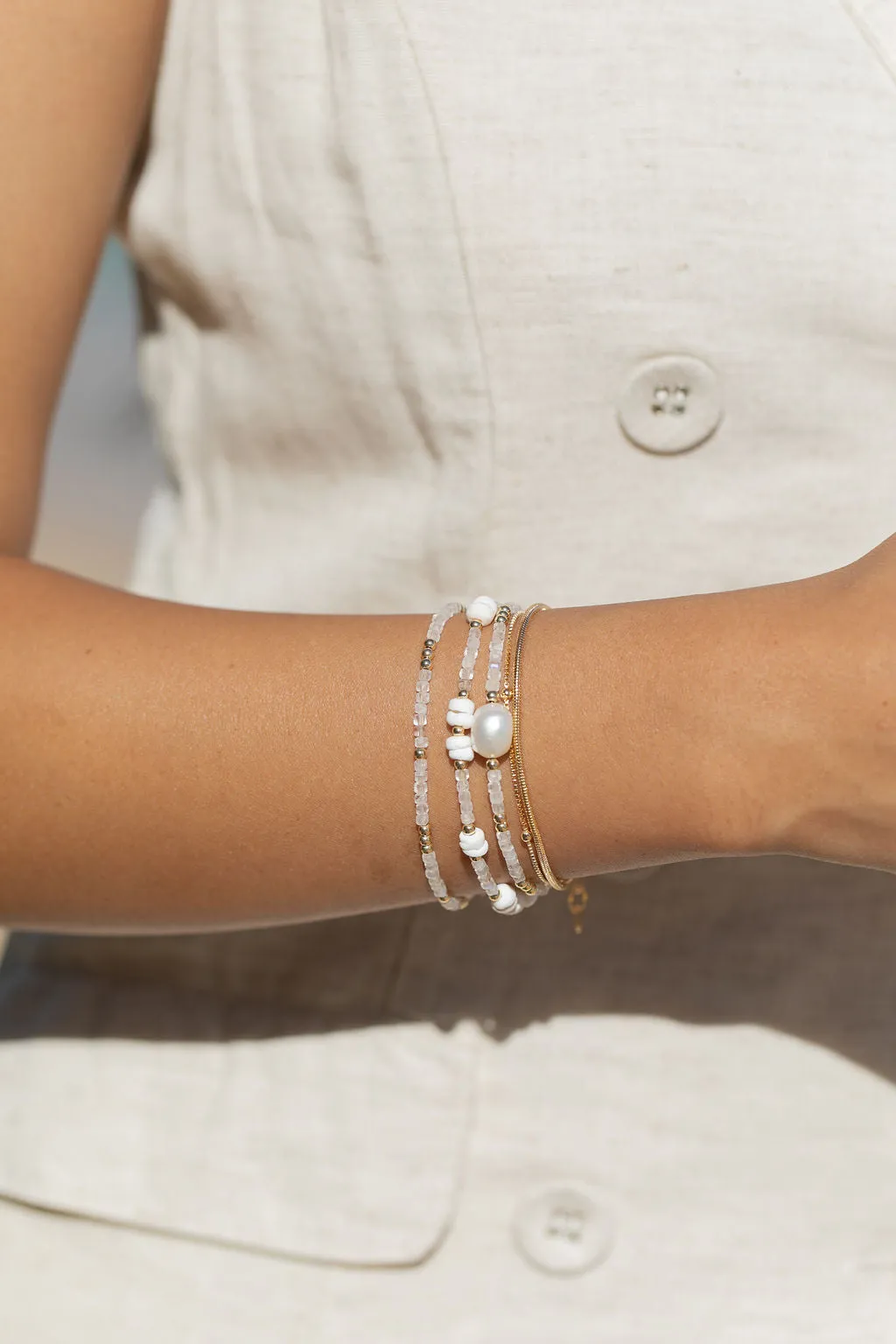 White Pearl and Gemstone Bracelet - Haukea