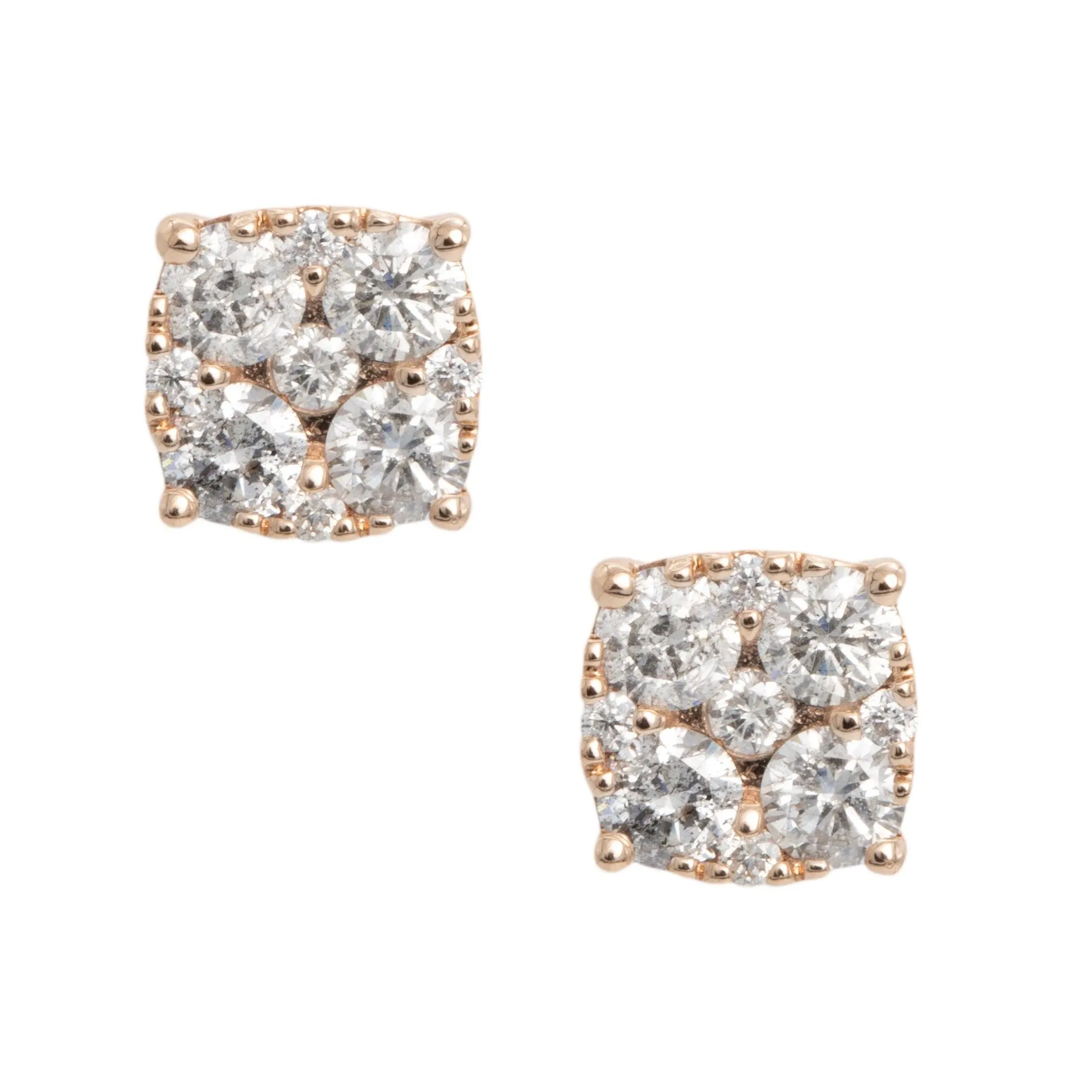 Women's Cluster Diamond Stud Earrings 1.01ct 14K Rose Gold