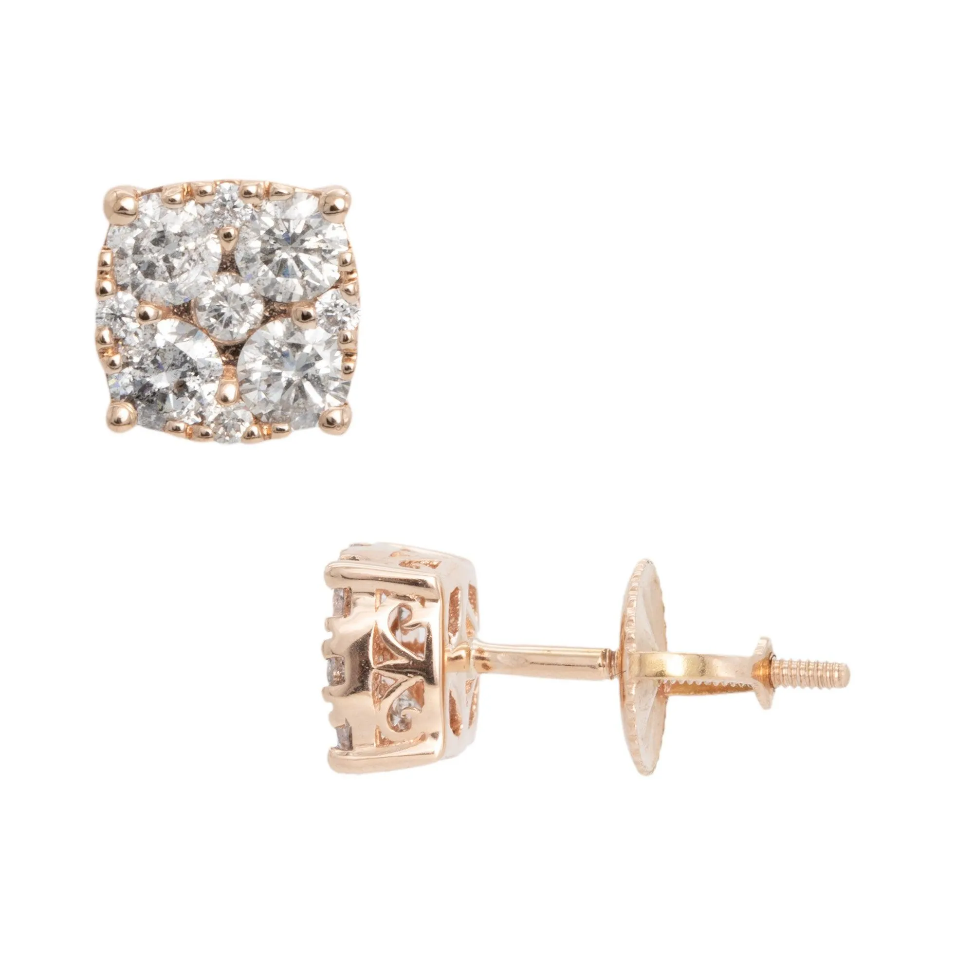 Women's Cluster Diamond Stud Earrings 1.01ct 14K Rose Gold