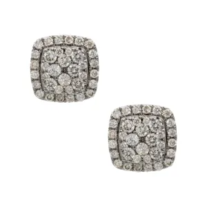 Women's Framed Cluster Diamond Stud Earrings 0.98ct 14K White Gold