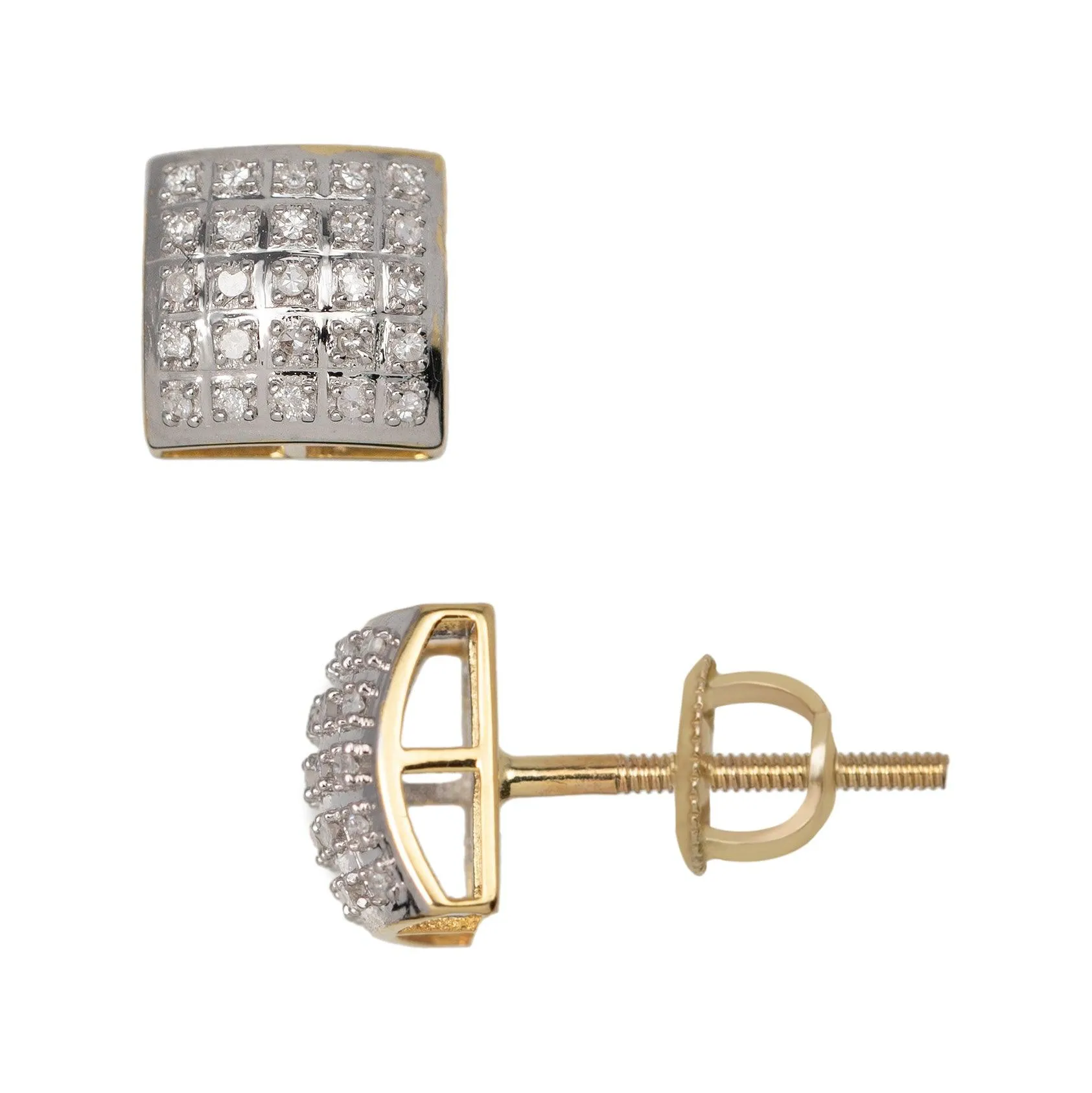 Women's Micro-Pavé Cushion Square Diamond Stud Earrings 0.16ct 10K Yellow Gold