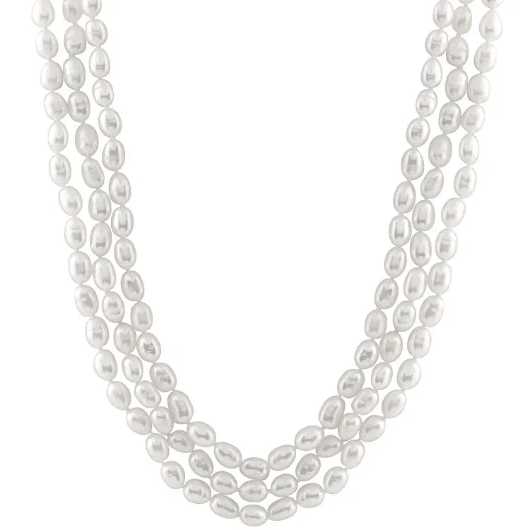 Women's Pearl Rope Necklace 7-8mm White Rice Shape 120cm Long Pearl Necklace