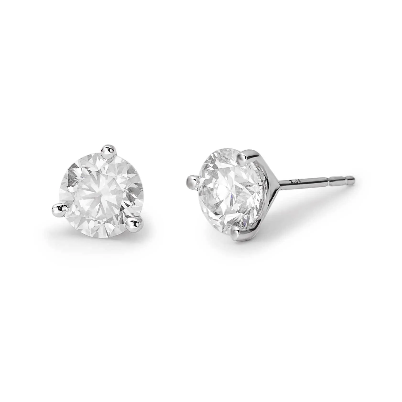 Women's Round Cut Solitaire Diamond Stud Earrings 2.03ctw 14K White Gold