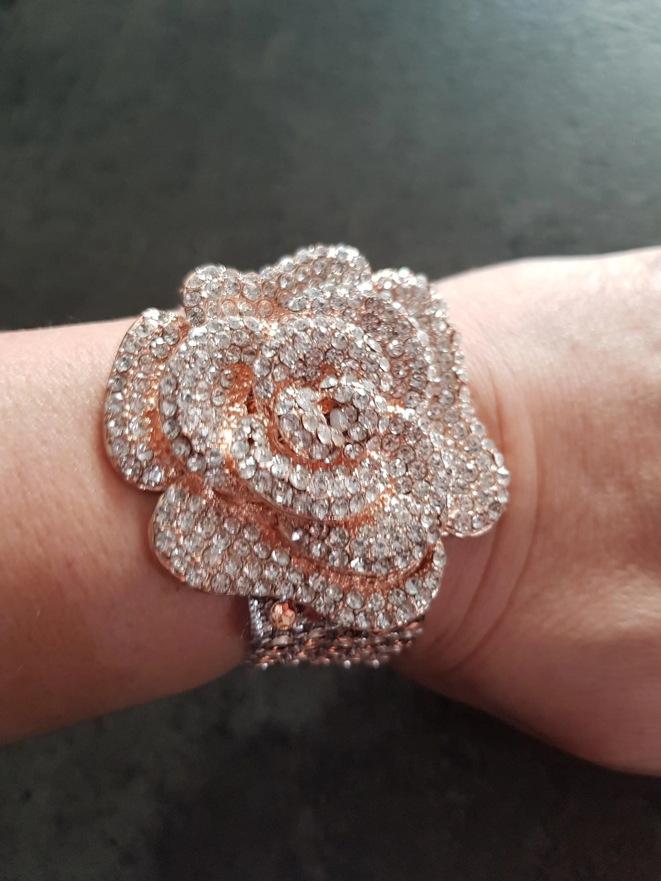 Wrist corsage ,Crystal Rose Wedding Cuff, bridesmaid Bracelet, Rose gold by Crystal wedding uk